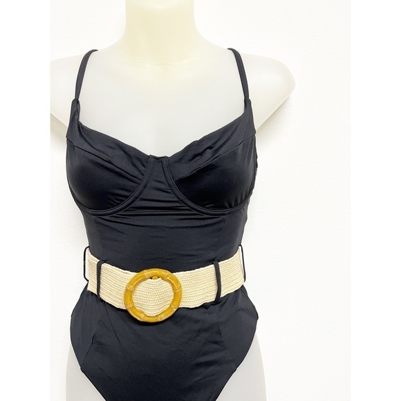 Who Wore What Onia Womens Danielle Raffia Belted One Piece Swimsuit Sz M - Picture 6 of 12